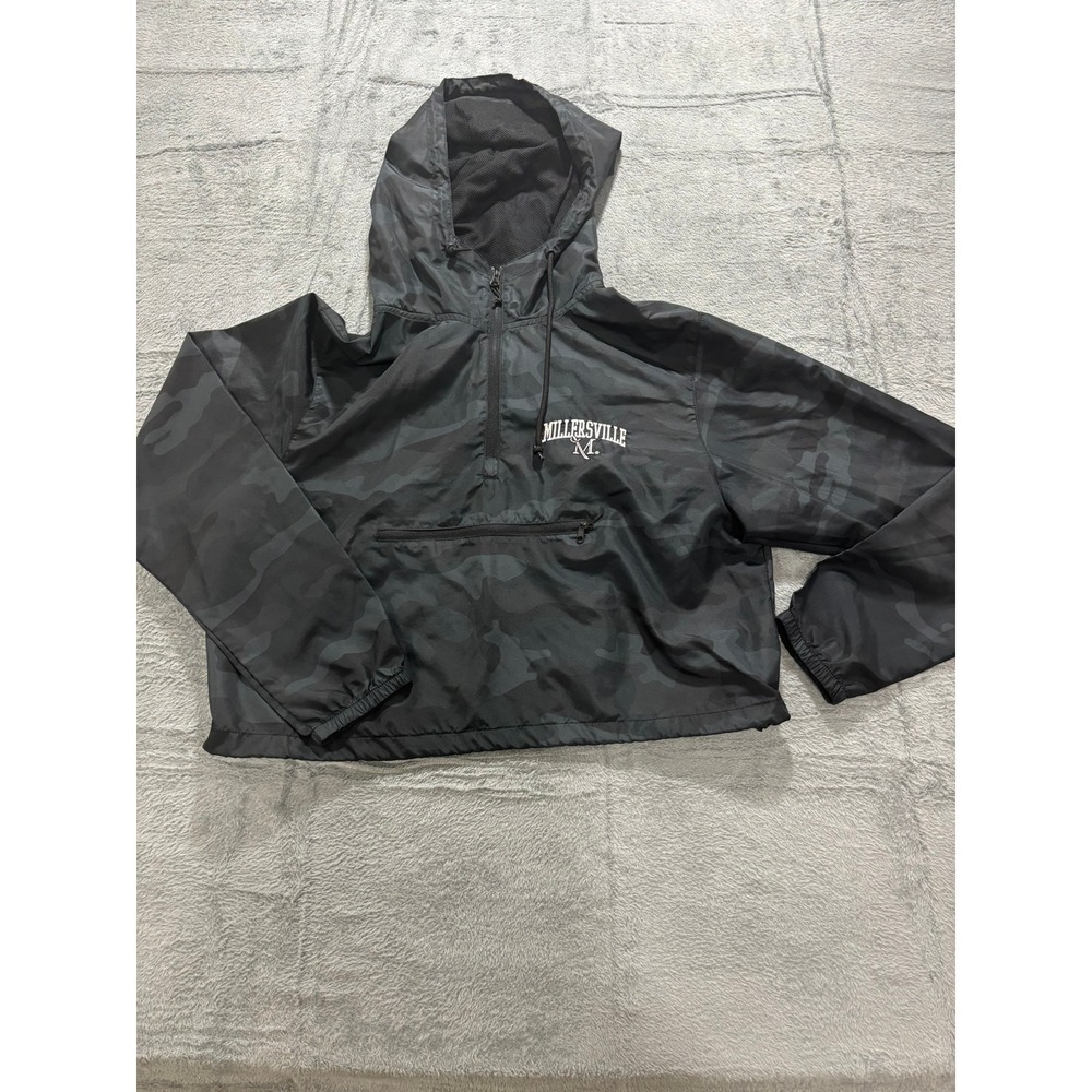 Millersville University Windbreaker Jacket Mens L‎ Black Camo Pullover Hooded